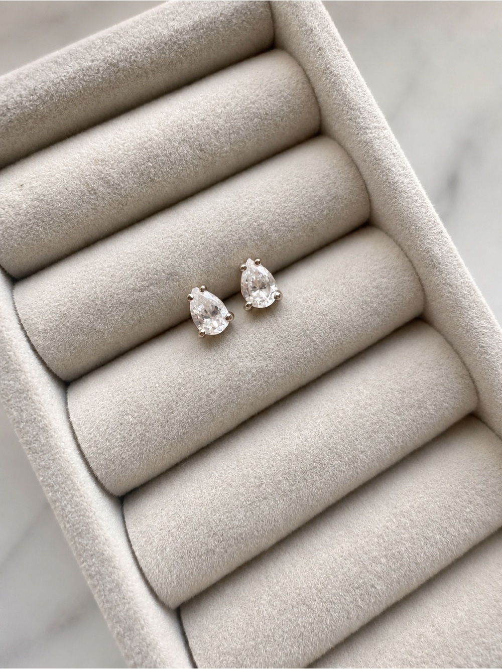 Almost 1 ctw Pear-Shaped lab diamond Stud Earrings with solid 14k Gold setting